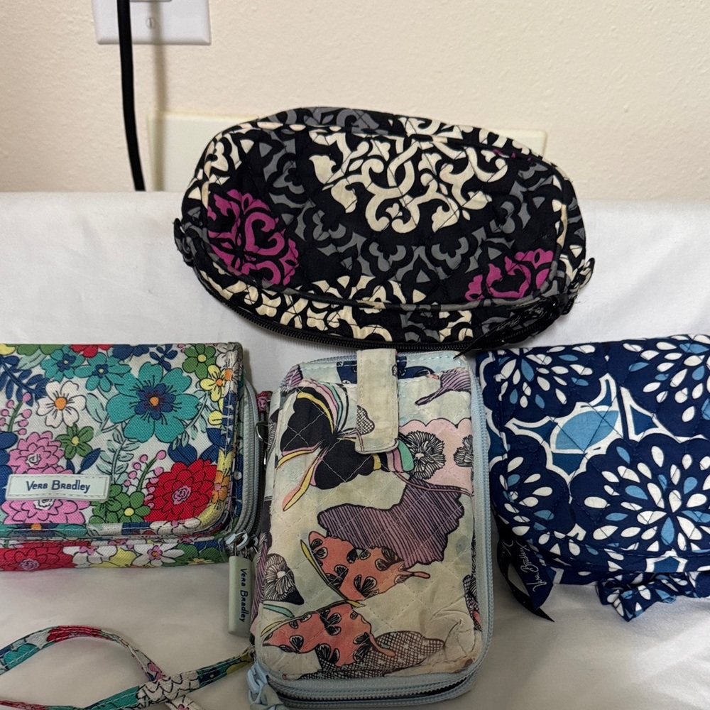 Vera Bradley FourQuilted Black and Cream Floral Pattern Cosmetic Bag